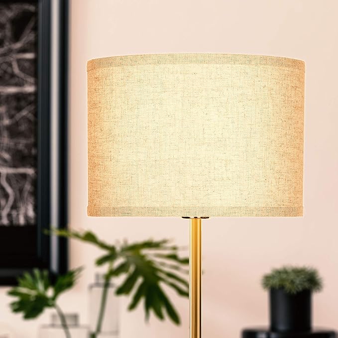 Brightech Emery LED Floor Lamp, Mid-Century Standing Lamp for Bedroom Reading, Modern Lamp for Living Rooms & Offices, Great Living Room Décor, Tall Lamp With Drum Shade & Brass Finish