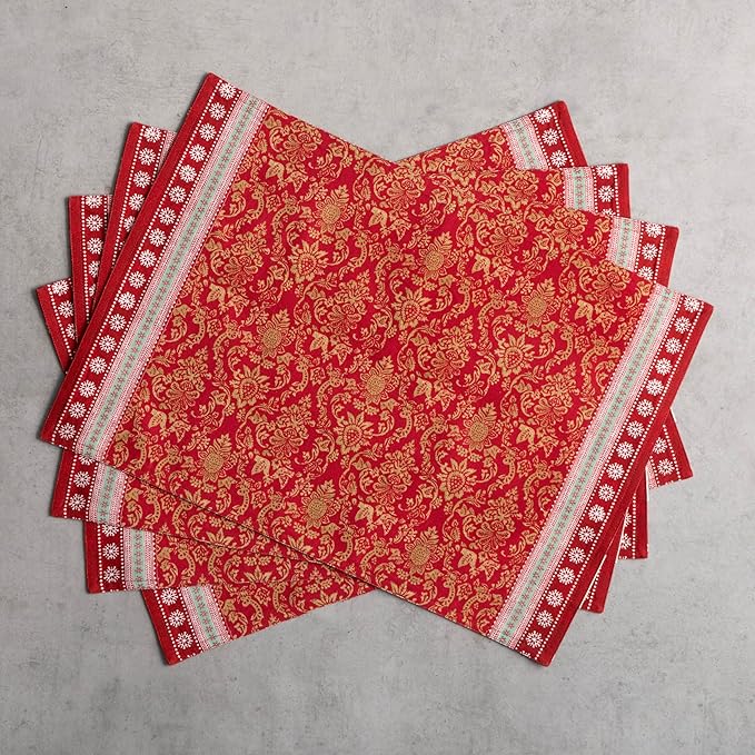 Maison d' Hermine Placemats Set of 4 100% Cotton Washable Cloth Place Mats, Reusable Table Mats for Kitchen Dining Decoration, Party, Wedding, Restaurant (Sofia, 13" x 19")