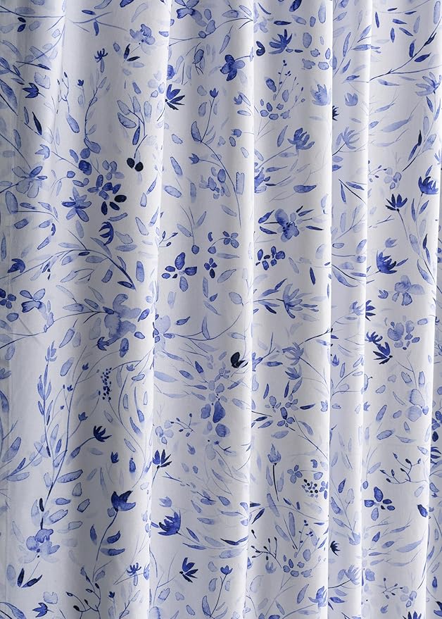 Maison d' Hermine Curtains for Living Room 100% Cotton 96 inch Length One Panel Light Filtering Curtains for Bedroom Windows with Rod and Loop Pockets Drapes (Summer Blues, 50" W x 96" L)
