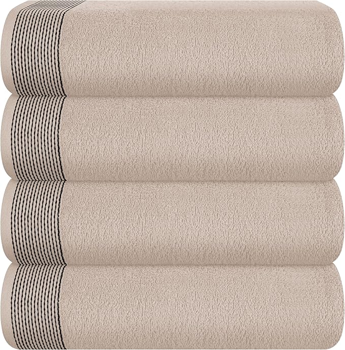 Belizzi Home Ultra Soft 4 Pack Oversized Bath Towel Set 27x54 inches, 100% Cotton Bath Towels, Highly Absorbant Compact Quickdry & Lightweight Towel, Ideal for Gym Travel Camp Pool - Tan