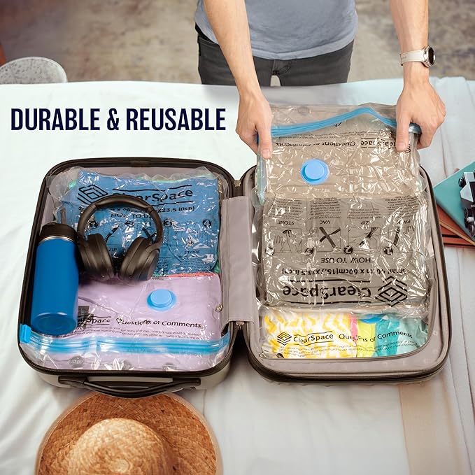 Vacuum Seal Bags for Clothing Travel, 10 Medium - Space Saver Vacuum Storage Bags, Blanket & Clothes Storage Bags Vacuum Sealed – Hand Pump Included, Bolsas Para Guardar Ropa Al Vacío