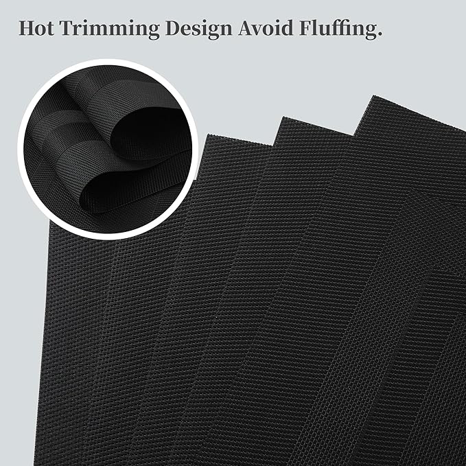 Leetaltree Black Frame Placemats Set of 6 - Heat Resistant Non-Slip Place mats for Dining Table, Washable Durable PVC Vinyl Woven Table Mats(Black Frame, 6)