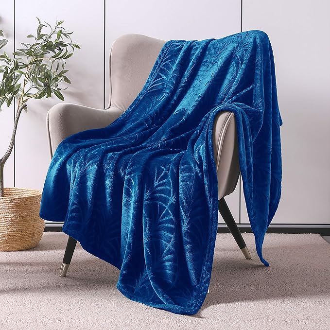 Whale Flotilla Flannel Fleece Throw Blanket for Couch, Soft Fluffy Velvet Sofa Blanket with Decorative Vintage Pattern for All Season, Warm and Lightweight, 50x60 Inch, Royal Blue