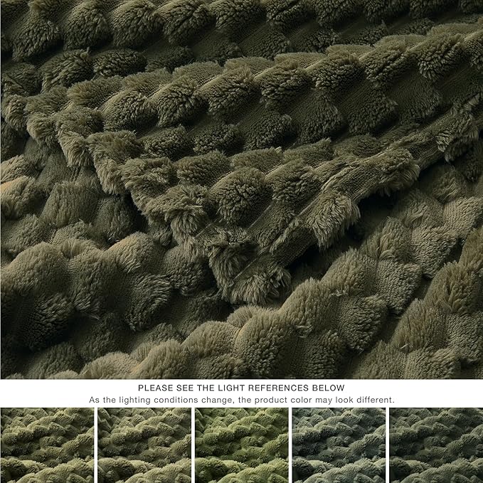 EXQ Home Fleece Throw Blanket for Couch or Bed - 3D Imitation Turtle Shell Jacquard Decorative Blankets - Cozy Soft Fuzzy Flannel Blanket Suitable for All Seasons(50"×60",Dark Green)