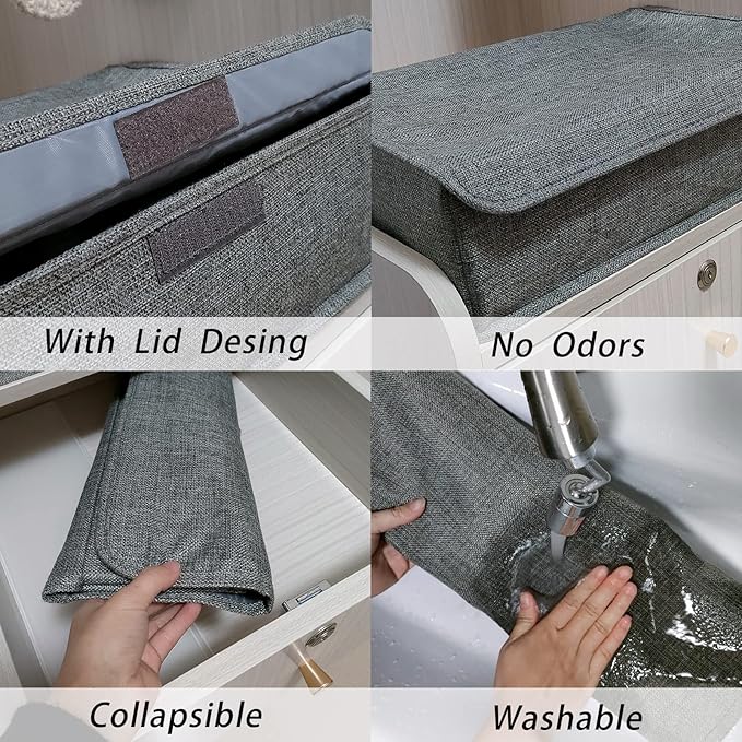 PINGMIC Gray Sock Organizer Divider 2 Pack with Lid - 30 Cell Foldable Closet Storage, Tie Organizer For Men Boxes for Socks, Ties, Belts 0