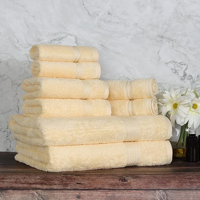 Superior Egyptian Cotton 8-Piece Towel Set, Assorted Towels for Home Bathroom, Guest Bath Decor Essentials, Includes 2 Bath, 4 Hand, 2 Face Towels/Washcloths, Quick Dry, Absorbent, Canary