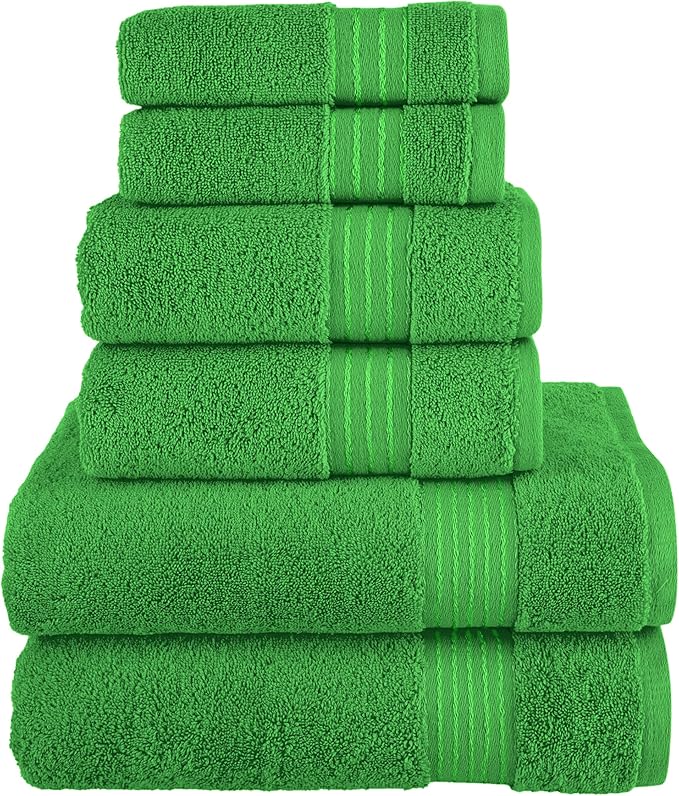 Elegant Comfort Premium Cotton 6-Piece Towel Set, Includes 2 Washcloths, 2 Hand Towels and 2 Bath Towels, 100% Turkish Cotton - Highly Absorbent and Super Soft Towels for Bathroom, Emerald Green
