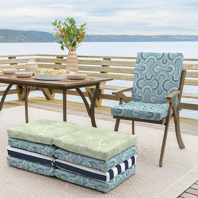 Arden Outdoor Dining Chair Cushion, 20 x 20, Rain-Proof, Fade Resistant, 20 x 20, Coastal Blue Geometric