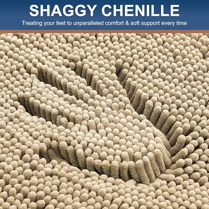 Smiry Luxury Chenille Bathroom Rugs 70x24, Extra Soft and Absorbent Shaggy Bath Mat, Machine Washable, Non-Slip Plush Carpet Runner for Tub, Shower, and Floor, Home Decor Accessories, Beige