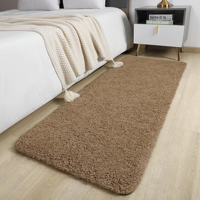 AROGAN Luxury Long Bathroom Runner Rug, 24x72 Inch Thick Soft and Absorbent Non Slip Bath Mat, Rubber Backing Quick Dry Rugs Carpets, Machine Washable Plush Mats for Shower Floor, Brown