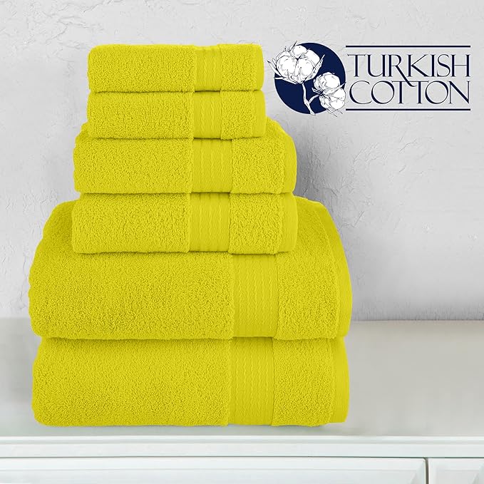 Elegant Comfort Premium Cotton 6-Piece Towel Set, Includes 2 Washcloths, 2 Hand Towels and 2 Bath Towels, 100% Turkish Cotton - Highly Absorbent and Super Soft Towels for Bathroom, Yellow