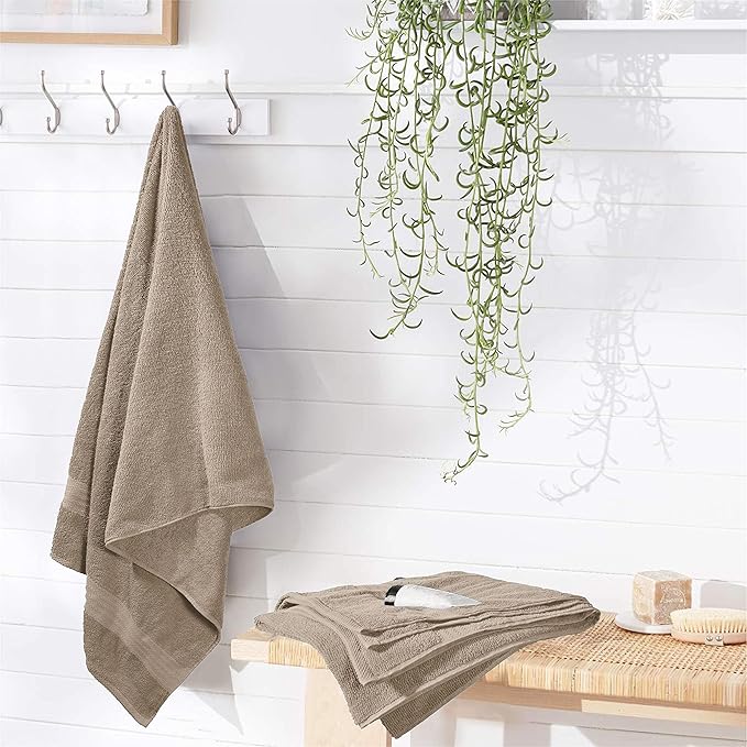 GLAMBURG Premium Cotton 4 Pack Bath Towel Set - 100% Pure Cotton - 4 Bath Towels 27x54 - Ideal for Everyday use - Ultra Soft & Highly Absorbent - Tan