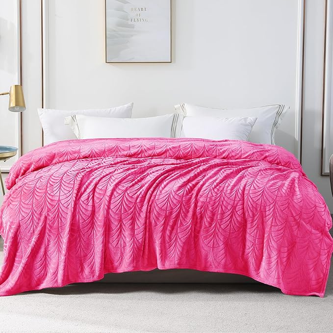 Whale Flotilla Flannel Fleece Queen Size Blanket for Bed, Soft Fluffy Velvet Bedspread Coverlet with Decorative Vintage Pattern for All Season, Warm and Lightweight, 90x90 Inch, Hot Pink