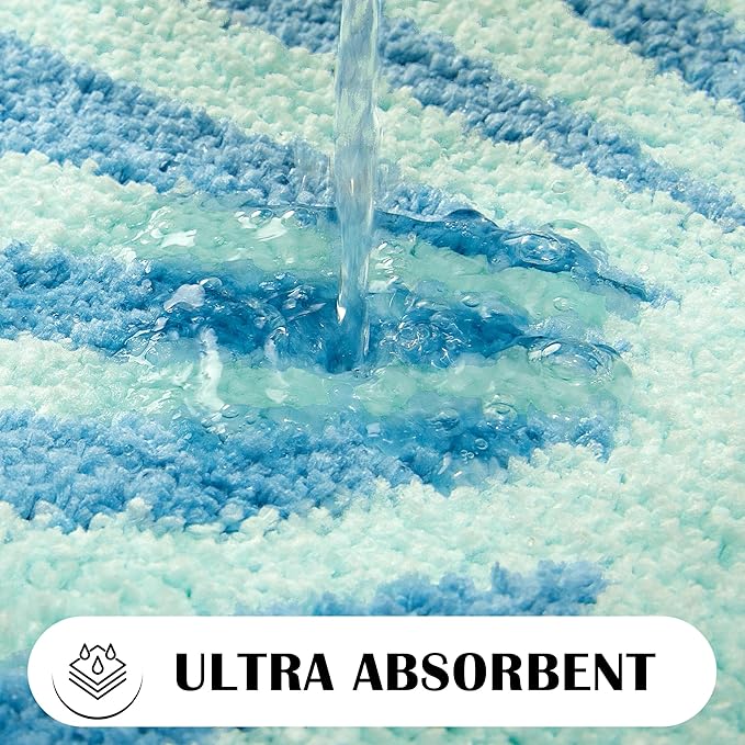 Blue Beach Long Bathroom Rugs Runner Non Slip Washable Cute Coastal Bath Mats Rugs for Bathroom Floor Nautical Fluffy Plush Soft Absorbent Farmhouse Carpet for Shower, Tub, 20x47 inch