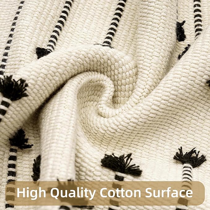 Tritard Boho Bathroom Rug 2x3 - Washable Woven Cotton Throw Rugs with Tassel, Small Aztec Kitchen Area Rug Farmhouse Entryway Bath Door Mat Indoor for Bedroom, Doorway, Laundry, Beige Cream
