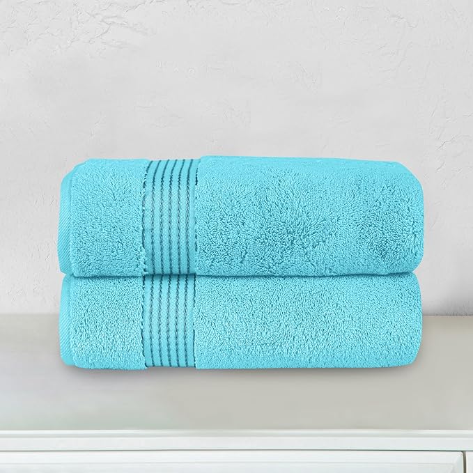 Elegant Comfort Premium Turkish Cotton 2 Pack Bath Towel Set - 27 x 54 inch, Luxurious Hotel Spa Quality 100% Turkish Cotton 2PC Bath Towel Set - Highly Absorbent - Soft Bathroom Towels, Aqua