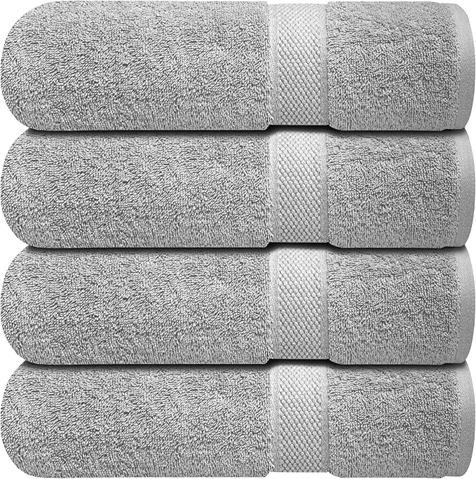 Infinitee Xclusives Luxury 100% Ring-Spun Cotton Bath Towels Set of 4 (27x54 inches) – Soft, Absorbent & Quick-Drying Towels for Bathroom, Gym, Spa & Hotel Use (Charming Grey)