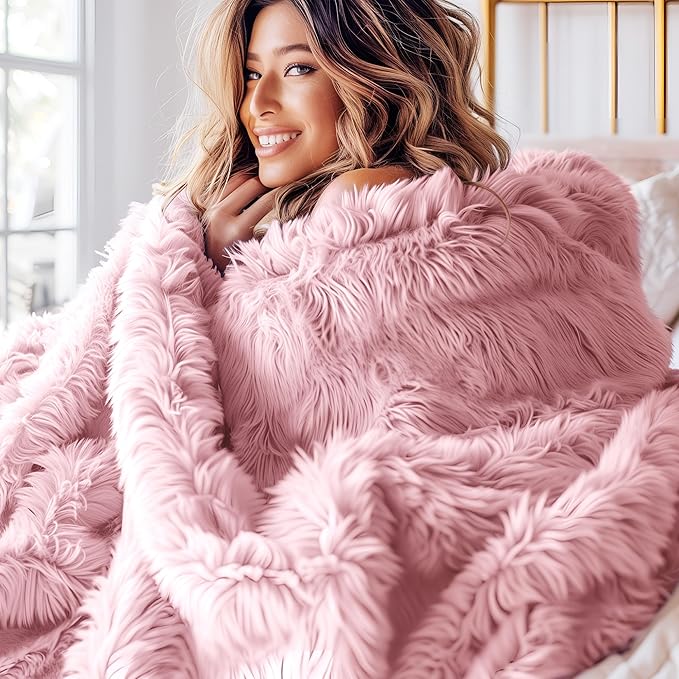 Bedsure Fluffy Pink King Size Blanket for Bed, Thick Soft Sherpa Faux Fur Fleece Bedding Fuzzy Plush Winter Warm Heavy Oversize Big Large King Blanket, Cozy Pink Gifts for Men Women, 108x90