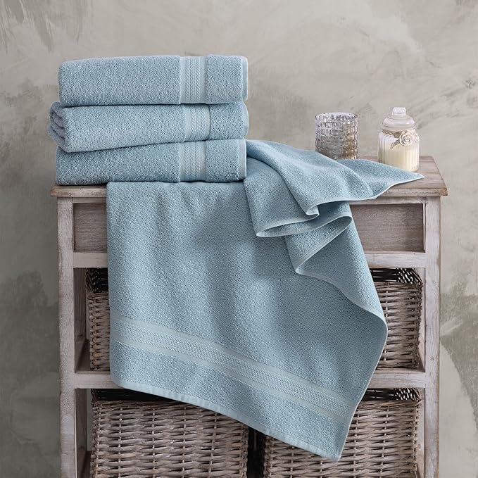 REGAL RUBY 4 Pack Blue Bath Towels Quick-Dry High Absorbent 100% Turkish Cotton Towel for Bathroom, Guests, Pool, Gym, Camp, Travel, College Dorm, Shower