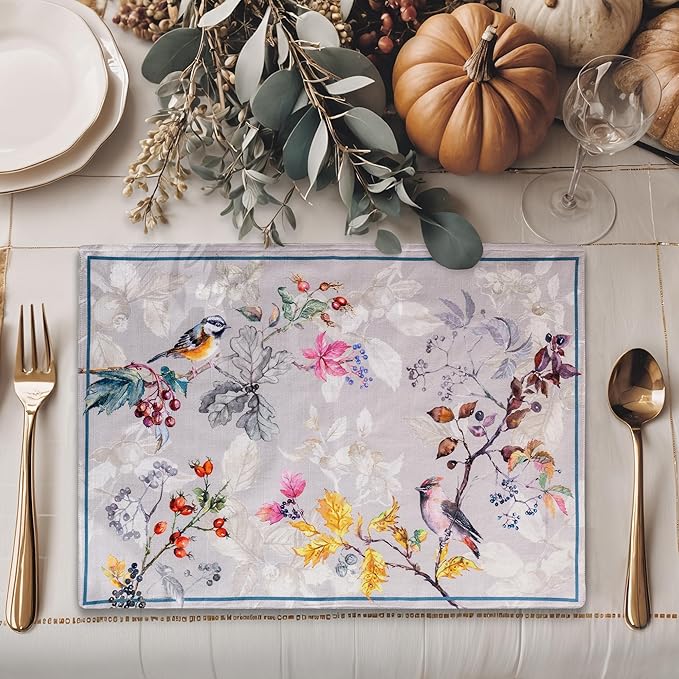Maison d' Hermine Placemats Set of 4 100% Cotton Washable Cloth Place Mats, Reusable Table Mats for Kitchen Dining Decoration, Party, Wedding, Restaurant (Equinoxe - Grey, 13" x 19")