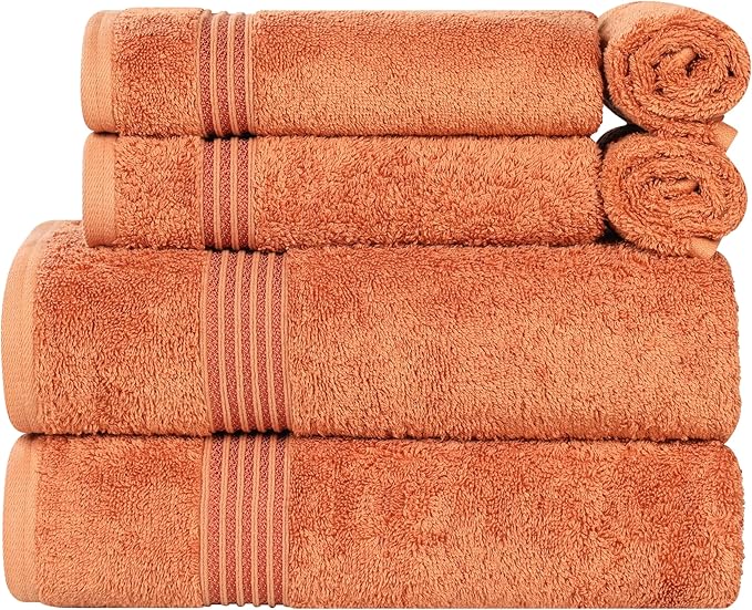 Superior Egyptian Cotton 6-Piece Towel Set, Assorted Towels for Home Bathroom, Master Bath, Decor Essentials, Includes 2 Bath, 2 Hand, 2 Face Towels/Washcloths, Quick Dry, Absorbent, Caramel Brown