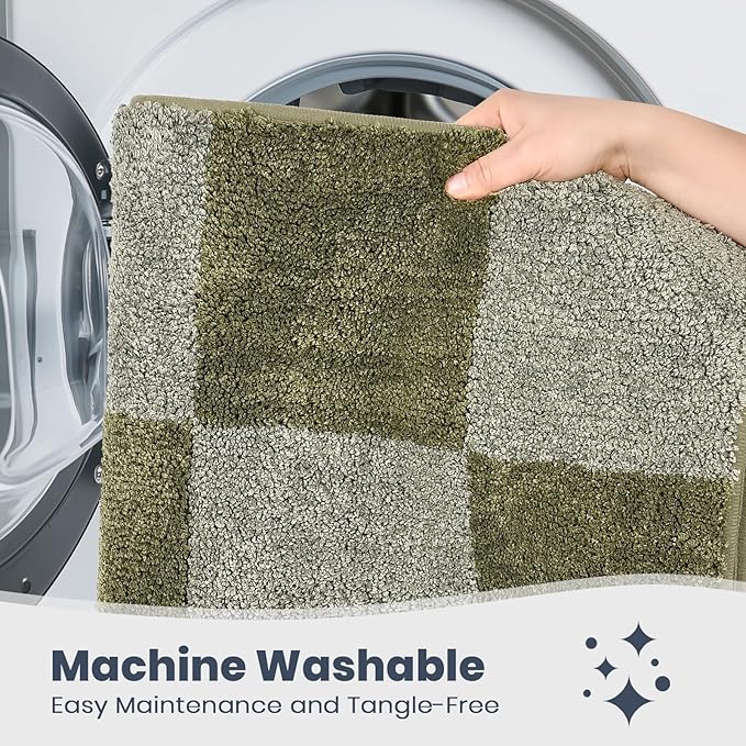 PURRUGS Bathroom Rug Non-Slip Machine Washable 20" x 30", Super Absorbent and Quick-Dry Bath Mat, Extra Soft and Plush Bath Rug for Shower, Bathtub and Sink, Sage Green & Olive Green