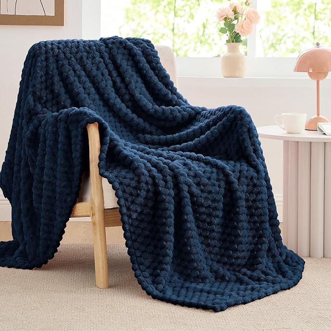 BEDELITE Fleece Throw Blanket for Couch & Bed - 3D Jacquard Decorative Navy Blanket, Super Soft and Cozy Warm Fuzzy Blanket All Seasons Suitable, 50x60Inches
