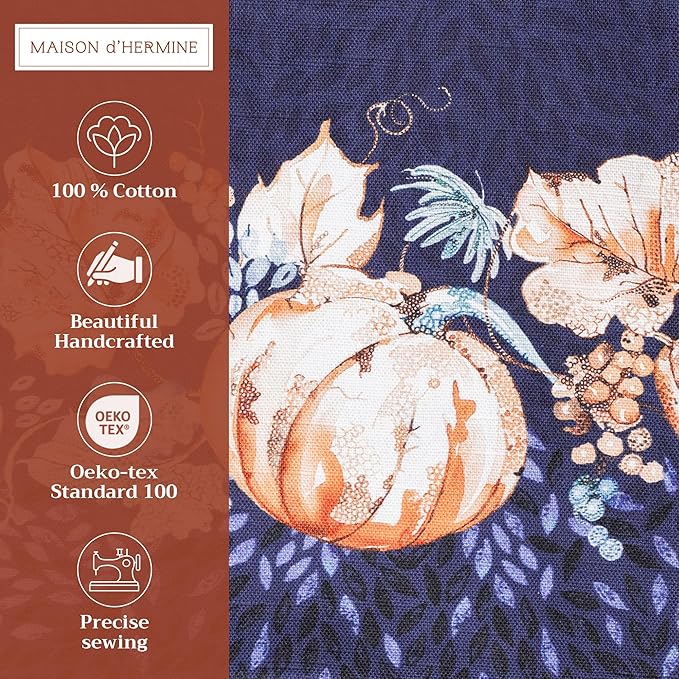 Maison d' Hermine Placemats Set of 4 100% Cotton Washable Cloth Place Mats, Reusable Table Mats for Kitchen Dining Decoration, Party, Wedding, Restaurant (Pumpkin Blues, 13" x 19")