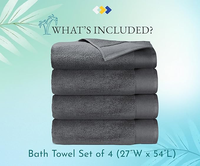 California Design Den Soft & Fluffy 100% Cotton Bath Towels Set of 4, Quick-Dry and Highly Absorbent Bathroom Towels, Perfect for Everyday Use - Grey