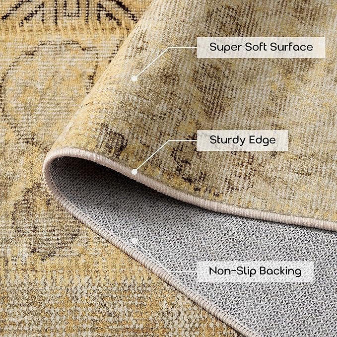 Tan Beige 8x10 Washable Large Area Rugs for Living Room,Geometric Boho Rug for Bedroom