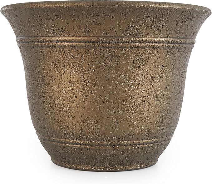 HC Companies SRA10001P02 Sierra 10 Inch Self Watering Round Weather Resistant Plastic Resin Flower Garden Planter Pot Container, Celtic Bronze