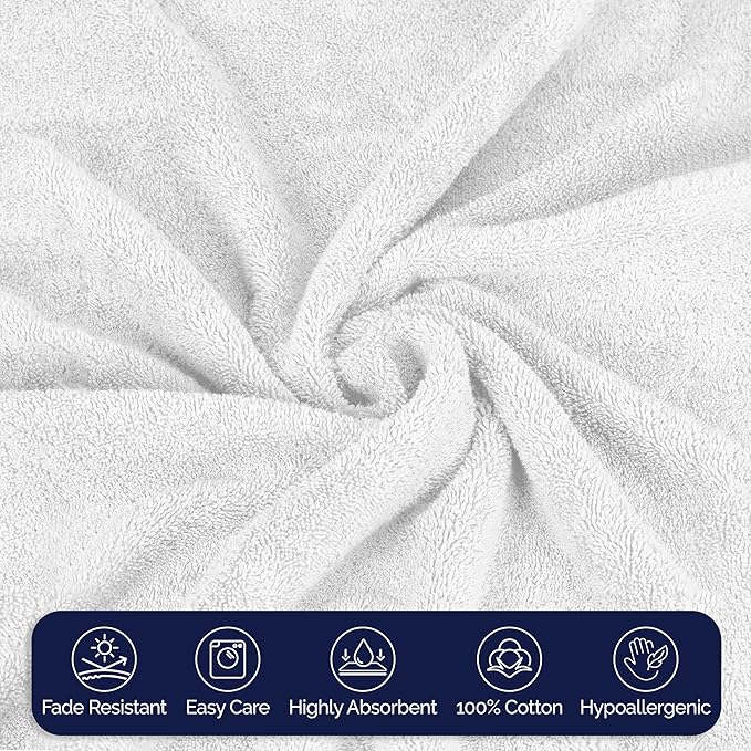 Elegant Comfort Premium Turkish Cotton 6 Pack Washcloths Set - 13 x 13 inch, Luxurious Hotel Spa Quality 100% Turkish Cotton 6PC Washcloth Set - Highly Absorbent - Soft Bathroom Towels, White