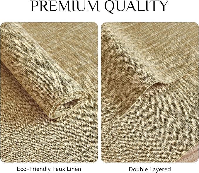 Softalker Faux Linen Placemats Set of 12-12 x 18 Inch, Heat Resistant Double Layered Durable Burlap Farmhouse Place Mats, Non-Slip Washable Rustic Table Mats for Dining, Kitchen, Party(Khaki