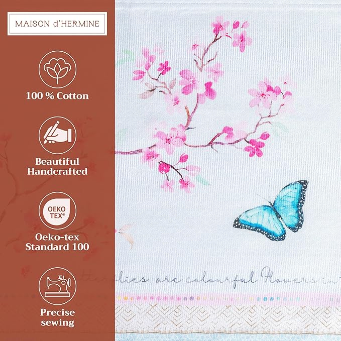 Maison d' Hermine Placemats Set of 4 100% Cotton Washable Cloth Place Mats, Reusable Table Mats for Kitchen Dining Decoration, Party, Wedding, Restaurant Spring/Summer (Blossoms in Spring, 13" x 19")