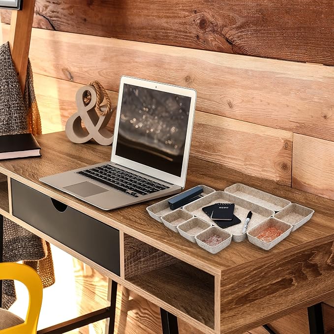Welaxy 8-piece Nordic Beige desk drawer organizer tray office suppliers pens decluttering aesthetic wabi-sabi Scandinavian-chic storage bin hygge sleek minimalist back to school (Oatmeal)