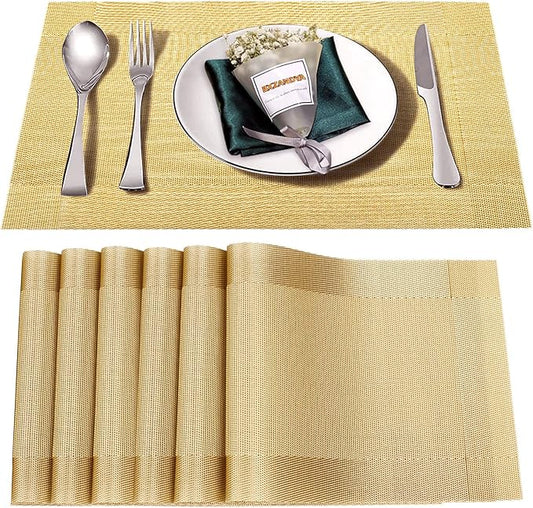 Placemats Set of 6,Washable,Heat and Stain Resistant Indoor/Outdoor Place mats, Vinyl Woven Non Slip Table Mats for Restaurant Table Protection, PVC Table Placemats.(Gold, 6PCS)…