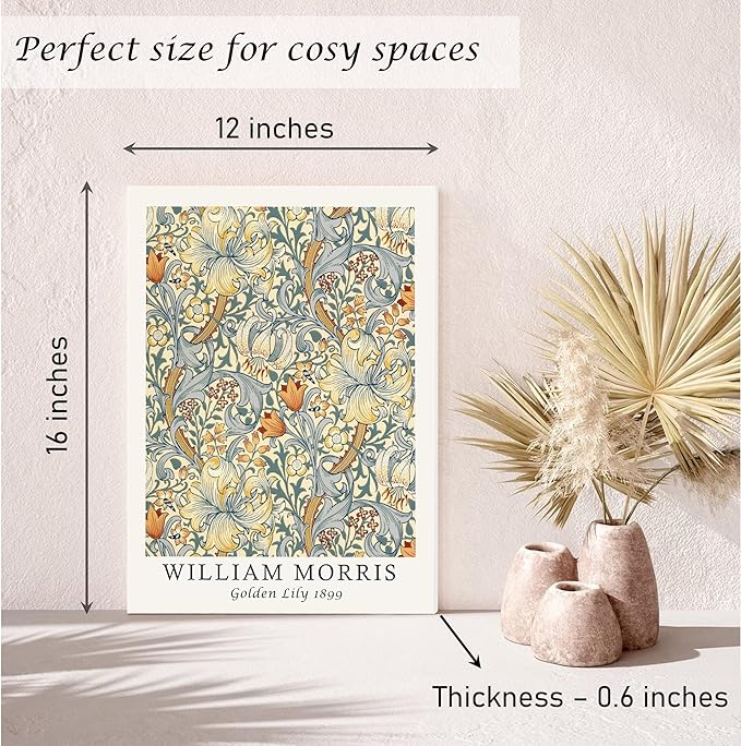 Induslyfe Framed Flower Wall Art Canvas Decor Set of 3, William Morris Wall Art Framed Prints Posters Mid Century Modern Art, Aesthetic Floral Botanical wall art for bedroom living room bathroom 12x16