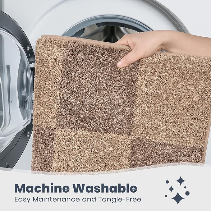 PURRUGS Bathroom Rug Non-Slip Machine Washable 30" x 46", Super Absorbent and Quick-Dry Bath Mat, Extra Soft and Plush Bath Rug for Shower, Bathtub and Sink, Grayish Brown & Coffee