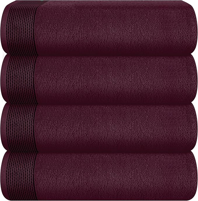 Belizzi Home Ultra Soft 4 Pack Oversized Bath Towel Set 27x54 inches, 100% Cotton Bath Towels, Highly Absorbant Compact Quickdry & Lightweight Towel, Ideal for Gym Travel Camp Pool - Burgundy