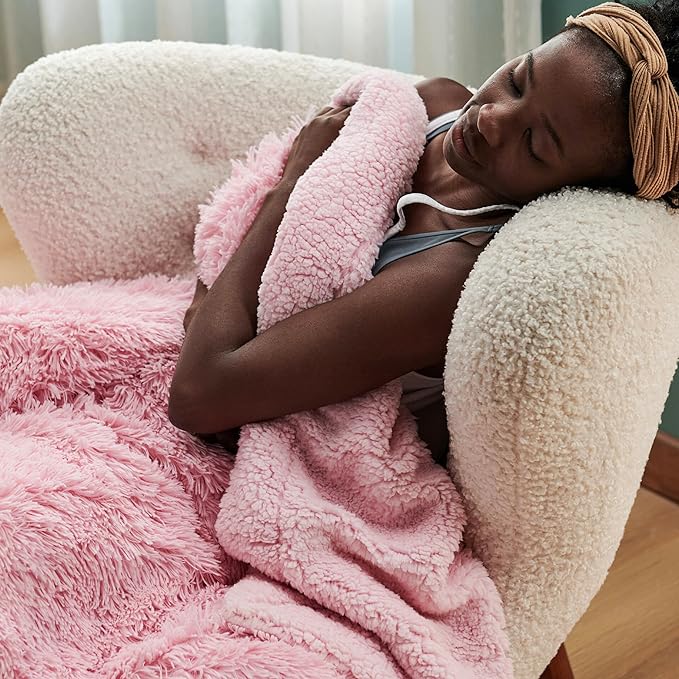 Bedsure Fluffy Pink Throw Blanket Gifts for Women, Girls, Soft Fleece Cozy Fuzzy Sherpa Plush Warm Minky Thick Faux Fur Throws for Couch, Bed, Pink Decor House Blanket Gifts for Her Kids, 50x60