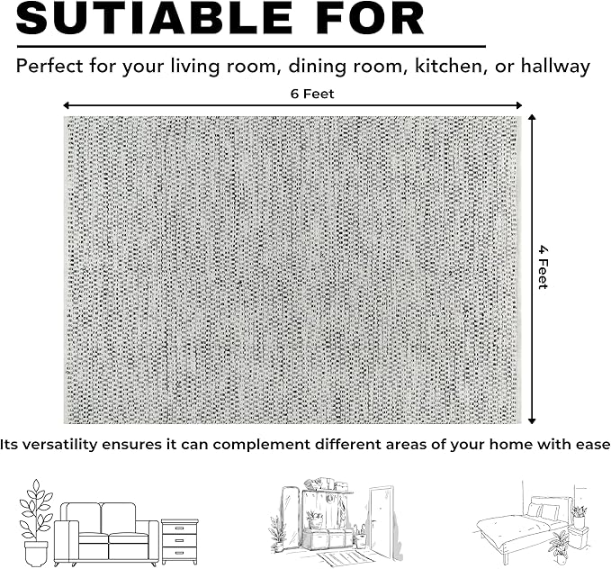 Bedding Craft Zebra Stripe 100% Area Rug for Living Room 48x72 Inch - Natural/Black - 4x6 Feet Machine Washable Area Rugs for Bedroom
