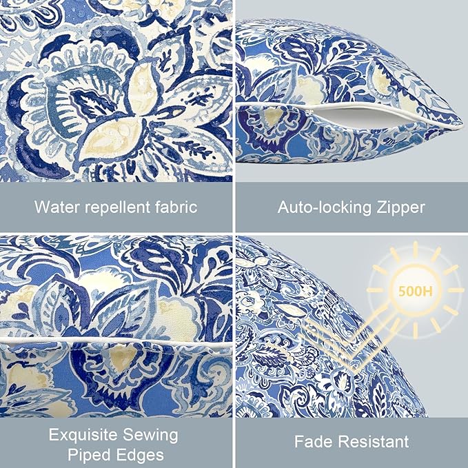 LVTXIII Outdoor Throw Pillow Covers Pack of 2 Patio Waterproof Pillow Cases Fade Resistant Accent Pillow Covers for Home and Garden Furniture Decoration, 20"x20", Floral Bluish Violet