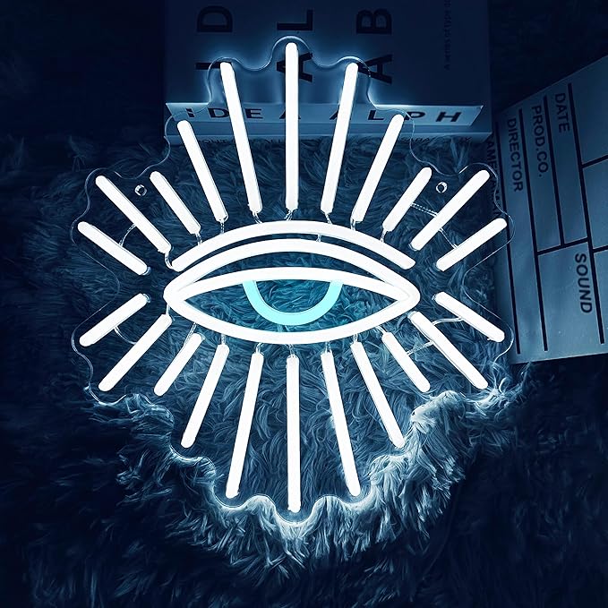 Abooly Evil Eyes Neon Signs for Wall Decor, Dimming LED White Goth Eyes Neon Signs,USB Neon Wall Signs for Game Room Bedroom Man Cave Kids Room Party Christmas Gift(11.8x13in)