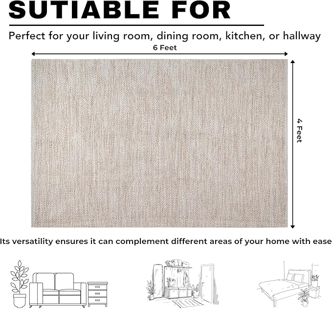 Poly Cotton Area Rug 48x72 Inch – Natural Matty Texture, Machine Washable 4x6 Ft Rug for Living Room – 80% Polyester 20% Cotton – Rustic Farmhouse Style Floor Carpet Bedding Craft