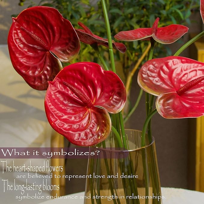 10pcs Artificial Anthurium,28 Inch Faux Tropical Plants Tailflowers,Realistic Flamingo Flower for Home Decor Centerpiece Wedding Bouquet Bonsai,Red