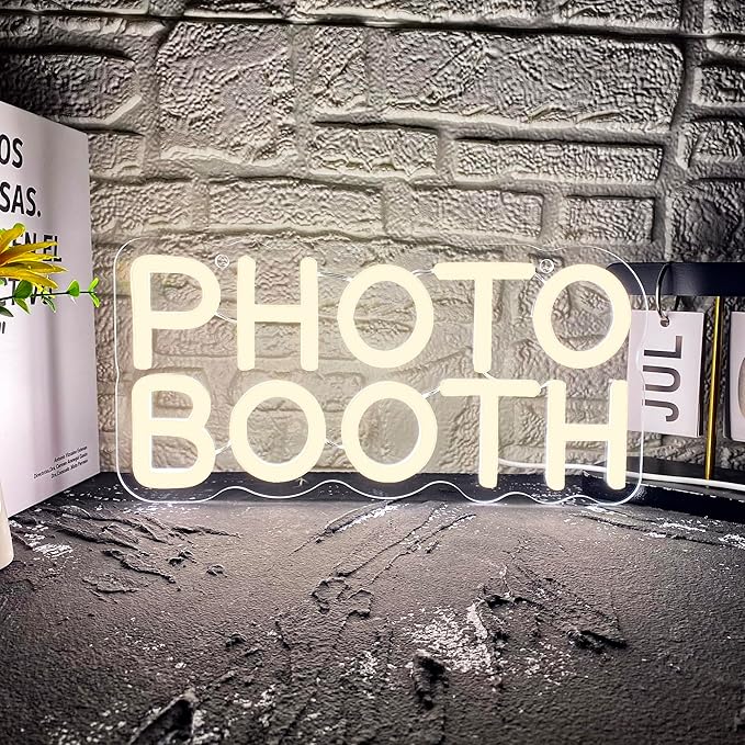 Photo Booth Neon Sign, Dimmable Photo Studio Sign Led Neon Light Led Light for Photography Bedroom Wedding Engagement Party Reception Gifts(11.8 * 5.9in)