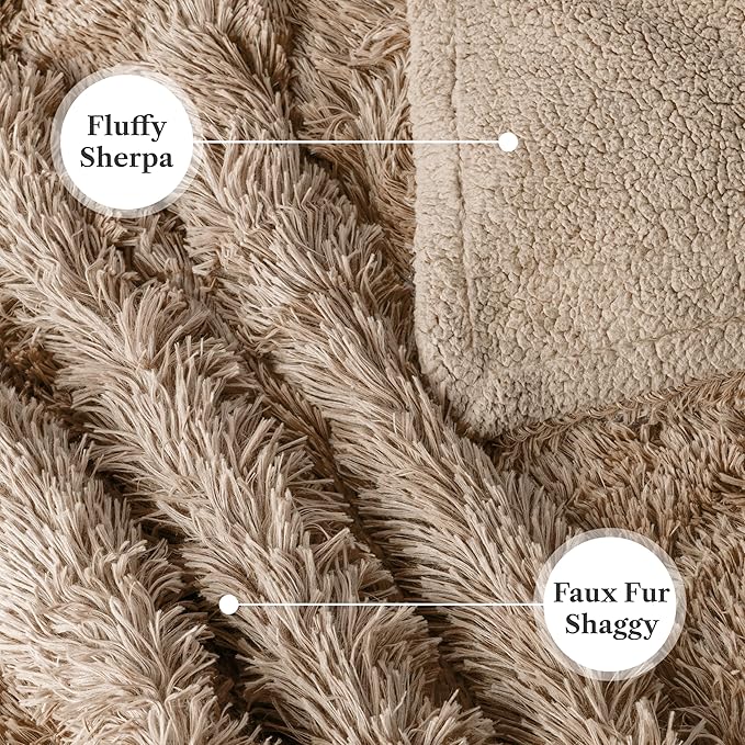PAVILIA Taupe Tan Fluffy Throw Blanket for Couch, Fuzzy Blanket for Women Men, Furry Plush Warm Blanket Bed Sofa, Super Soft Thick Faux Fur Sherpa Blanket Throw, 50x60