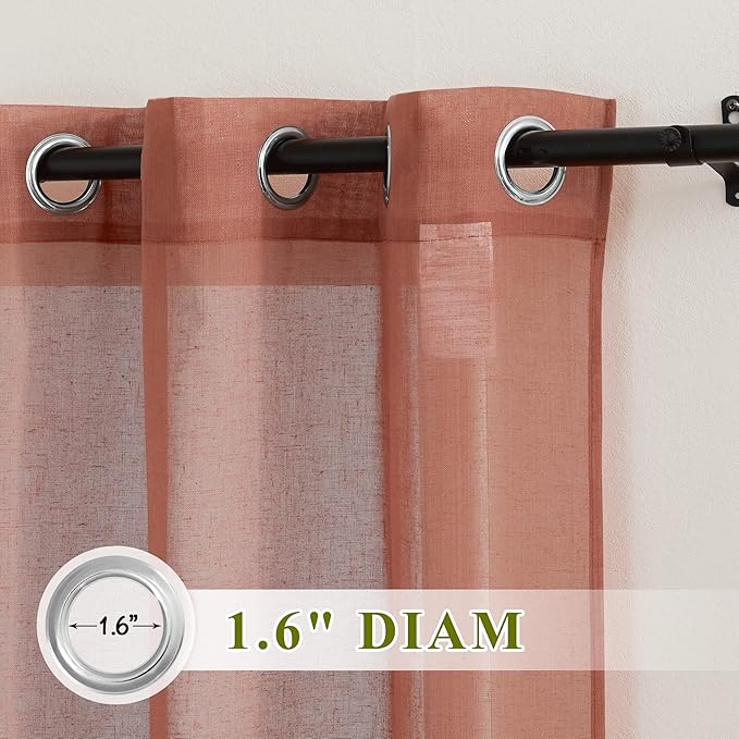NICETOWN Burnt Orange Linen Curtains 63 inch Length 2 Panels Set, Grommet Semi Sheer Window Drapes Linen Blend Rustic & Casual Privacy with Light Filtering for Bedroom/Flat, W36 x L63