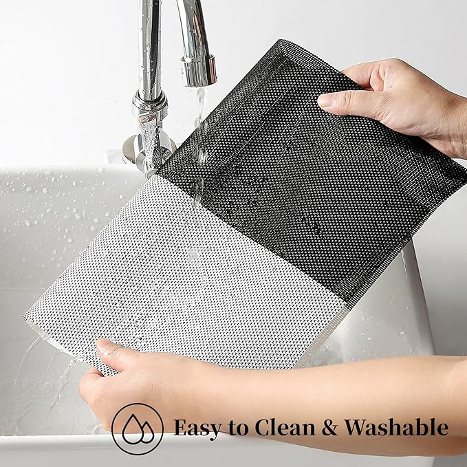 Leetaltree Gray with White Grid Pattern Placemats Set of 4 - Heat Resistant Non-Slip Place mats for Dining Table, Washable Durable PVC Vinyl Woven Table Mats(Grey Grid, 4)