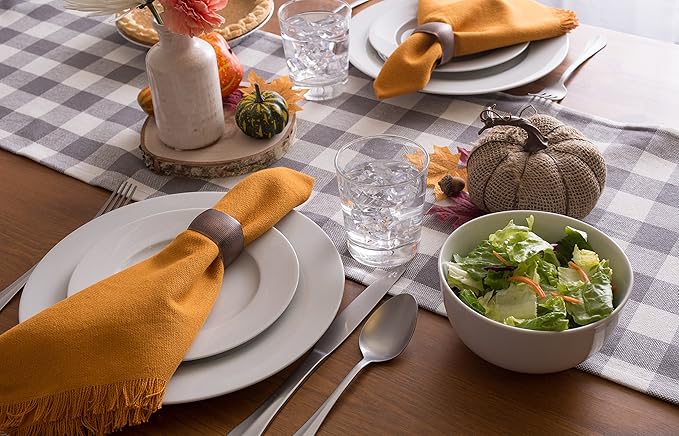 DII Heavyweight Fringed Check Tabletop Collection, Table Runner, 14x72, Gray